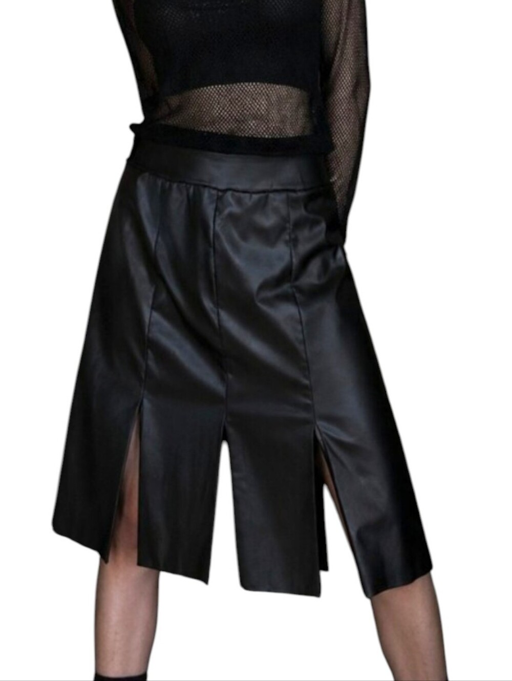 Vtg Nira Nira Black Satin Car Wash Panel Midi Skirt Sz 10 90s Goth Witchy